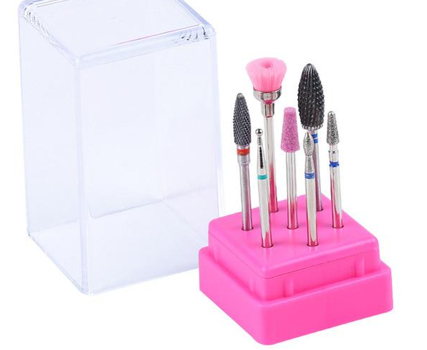7-Piece Nail Drill Bit Set + Holder - Diamond