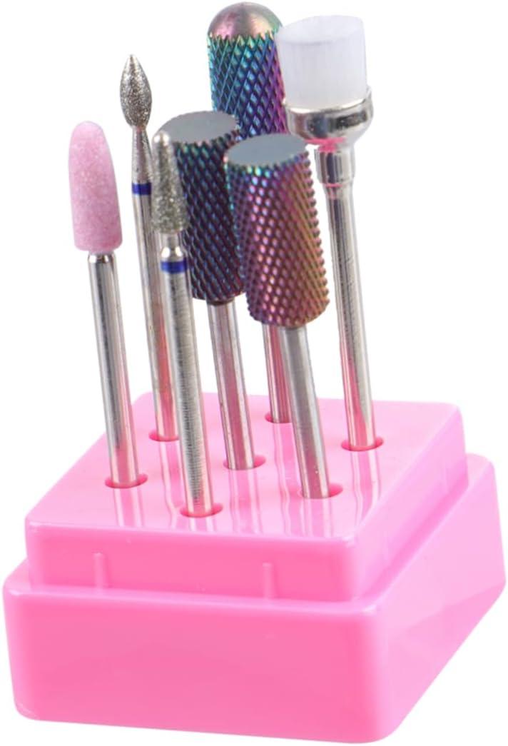 7-Piece Nail Drill Bit Set + Holder - Rainbow