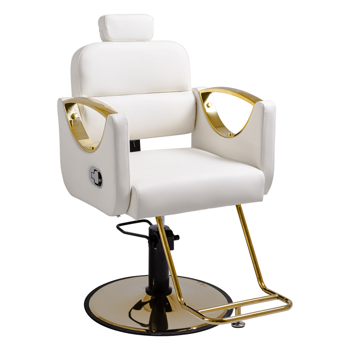 Premium Reclining Salon Styling Chair - White &amp; Gold