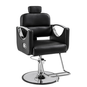 Premium Reclining Salon Styling Chair - Black &amp; Silver
