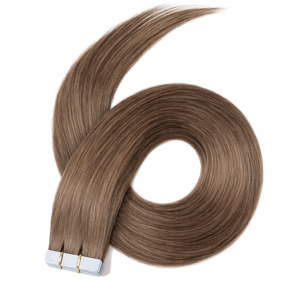 10 Double Tape-In Human Hair Extensions - Cool Light Brown