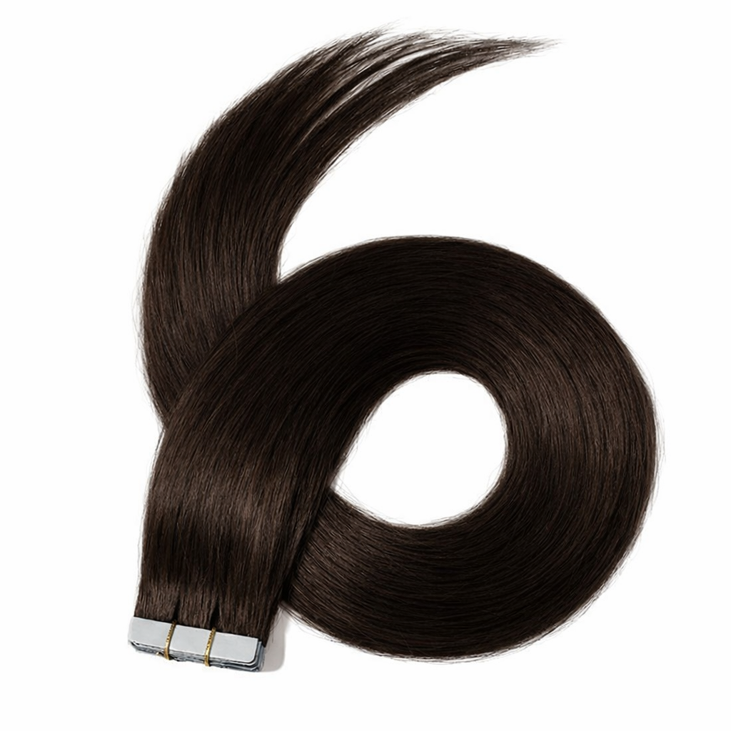 10 Double Tape-In Human Hair Extensions - Dark brown