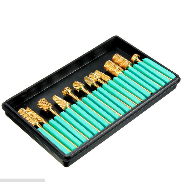 12-Piece Gold Nail Drill Bit Set
