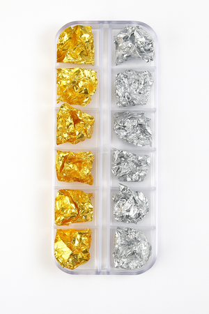 Leaf Flake Nail Art Box - Gold &amp; Silver