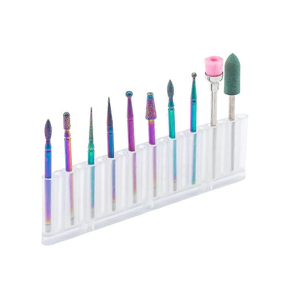 10-Piece Rainbow Diamond Nail Drill Bit Set