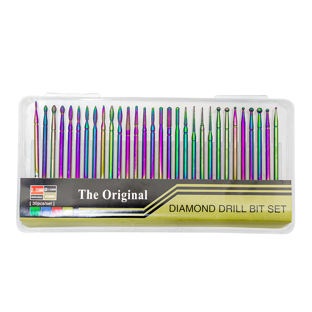30-Piece Rainbow Diamond Nail Drill Bit Set