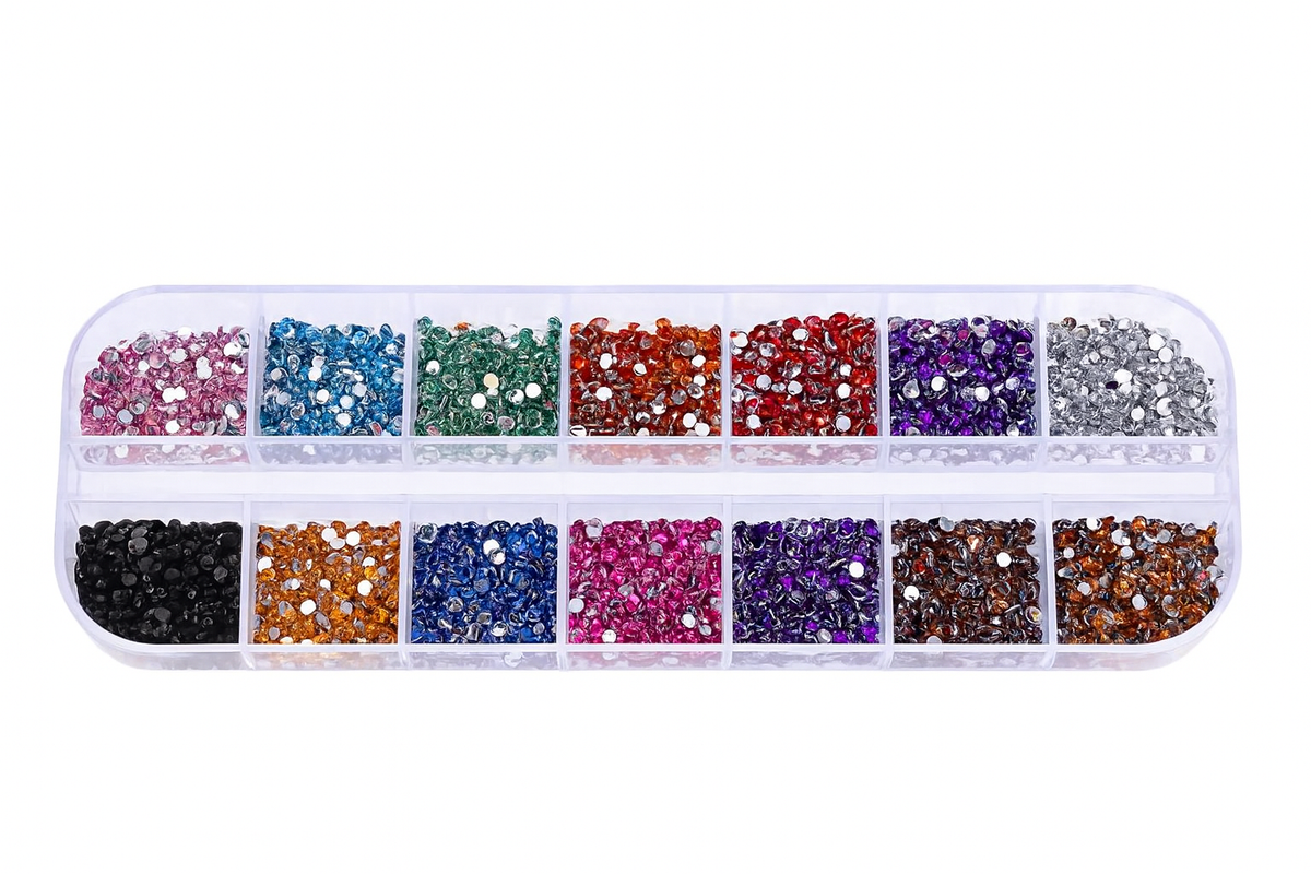 Round Nail Art Rhinestones Box - Multicolor
