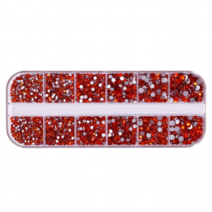 Round Nail Art Rhinestones Box - Red