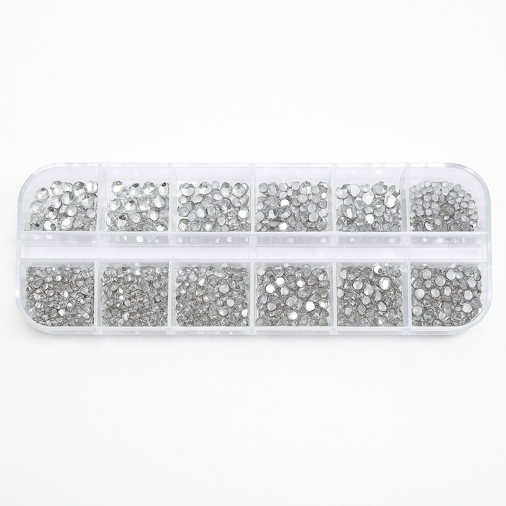 Round Nail Art Rhinestones Box - Silver