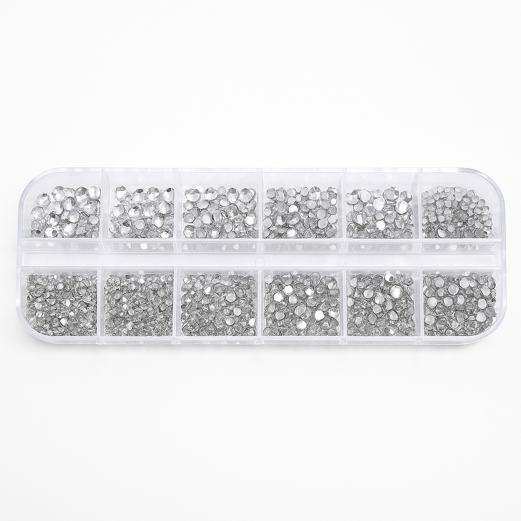 Round Nail Art Rhinestones Box - Silver