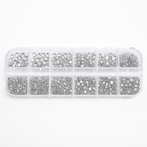 Round Nail Art Rhinestones Box - Silver