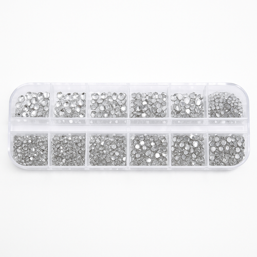 Round Nail Art Rhinestones Box - Silver