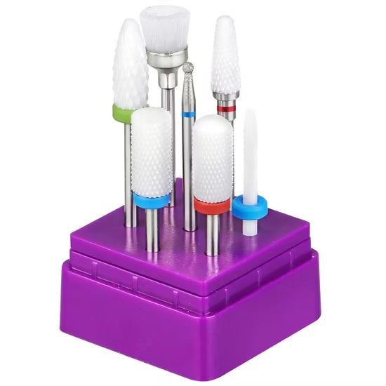 7-Piece White Ceramic Nail Drill Bit Set